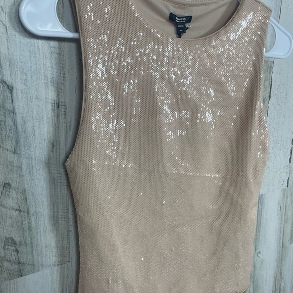 NWT EXPRESS Body Contour Collection Bodysuit Womens XS Nude Blush Sequin Party - Picture 2 of 5